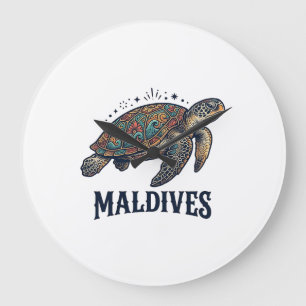 Grande Horloge Ronde Maldives Vintage Tortue de Mer Chemise de Voyage D