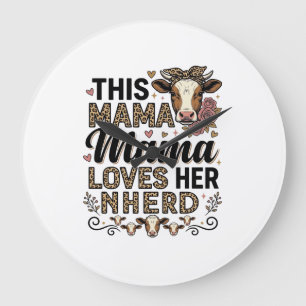 Grande Horloge Ronde Mama Aime Son Troupeau Vintage Cow Mom Shirt Desig