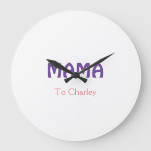 Grande Horloge Ronde Mama mères heureuses rétro violet ajouter nom text