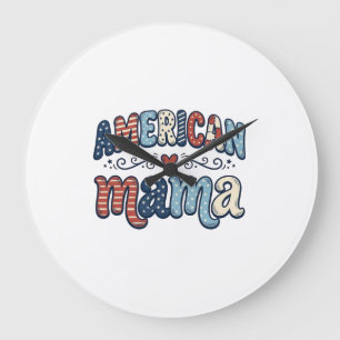 Grande Horloge Ronde Maman Américaine Design de T-Shirt Vintage Patriot