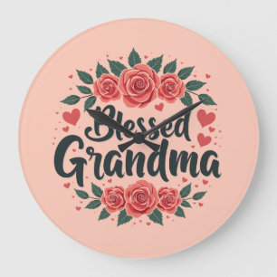 Grande Horloge Ronde Maman bénie Floral Roses typographiques vintage