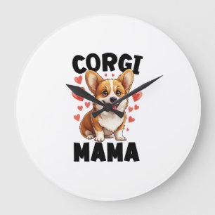 Grande Horloge Ronde Maman Corgi - Maman Corgi Mignonne