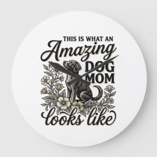 Grande Horloge Ronde Maman de chien incroyable Design floral vintage po