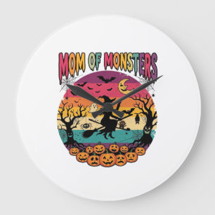 Grande Horloge Ronde Maman Monstres Halloween Sorcière Citrouilles Chau