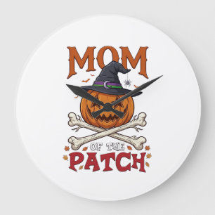 Grande Horloge Ronde Maman Patch citrouille d'Halloween chapeau de sorc