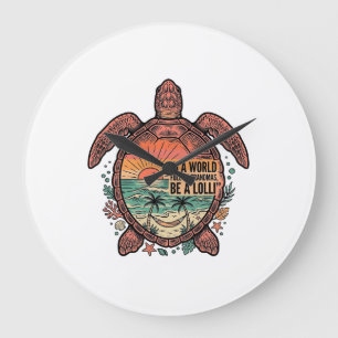 Grande Horloge Ronde Mamie drôle Turtle Beach Vintage Shirt Design_1