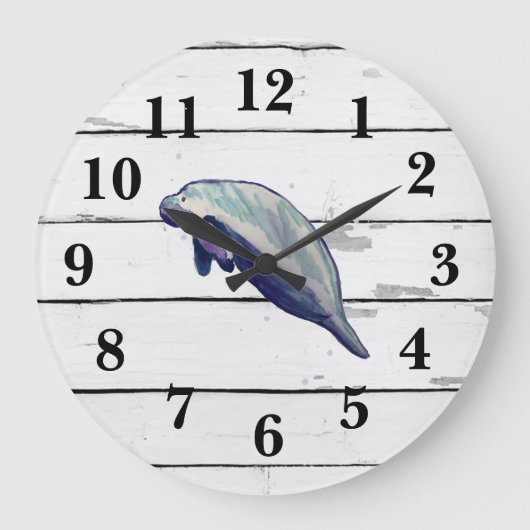 Grande Horloge Ronde Manatee Florida Faune Décor Rustique Shiplap (Recto)