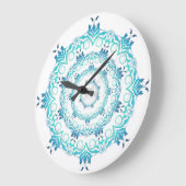 Grande Horloge Ronde Mandala à fleurs ethniques (Angle)