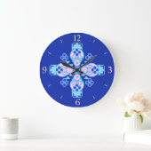 Grande Horloge Ronde Mandala à quatre points - orchidée, bleu et cobalt (Maison)