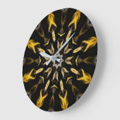 Grande Horloge Ronde Mandala Abstrait noir et or (Angle)