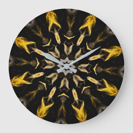 Grande Horloge Ronde Mandala Abstrait noir et or (Recto)