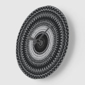 Grande Horloge Ronde Mandala bohème noir et blanc (Angle)