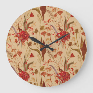 Grande Horloge Ronde Mandala coloré, motif ethnique vintage.