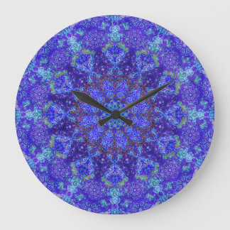 Grande Horloge Ronde Mandala de couleur bleu romantique ornement arabes