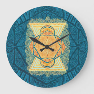 Grande Horloge Ronde Mandala de géométrie sacrée radiante