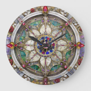 Grande Horloge Ronde Mandala de rubis, d'améthyste, de saphir et de per
