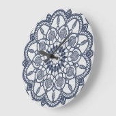Grande Horloge Ronde Mandala en bleu Delft (Angle)