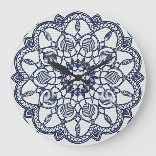 Grande Horloge Ronde Mandala en bleu Delft (Recto)