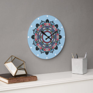 Grande Horloge Ronde Mandala en rose