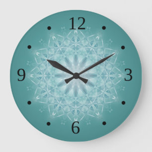 Grande Horloge Ronde Mandala étoile sarcelle Nombres