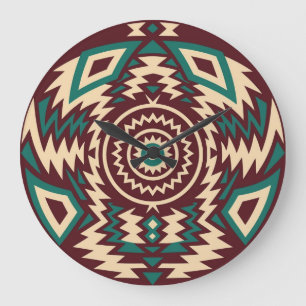 Grande Horloge Ronde Mandala géométrique inspiré tribal