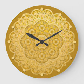 Grande Horloge Ronde Mandala jaune or