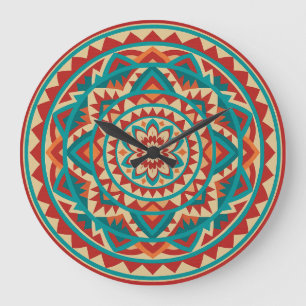 Grande Horloge Ronde Mandala Moderne du Sud-Ouest