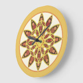 Grande Horloge Ronde Mandala motif dans les tons chocolat et or (Angle)