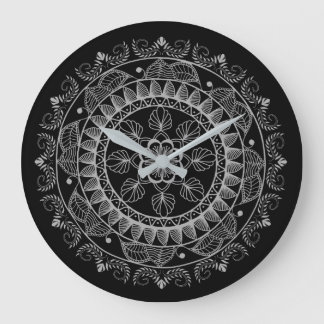 Grande Horloge Ronde Mandala noir et blanc