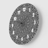 Grande Horloge Ronde Mandala noir et blanc zen (Angle)