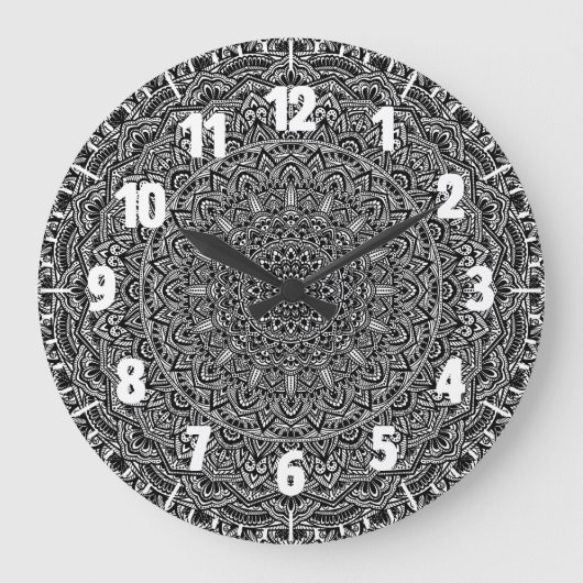 Grande Horloge Ronde Mandala noir et blanc zen (Recto)