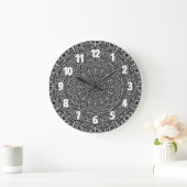 Grande Horloge Ronde Mandala noir et blanc zen (Maison)