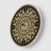 Grande Horloge Ronde Mandala Or Et Noir (Angle)
