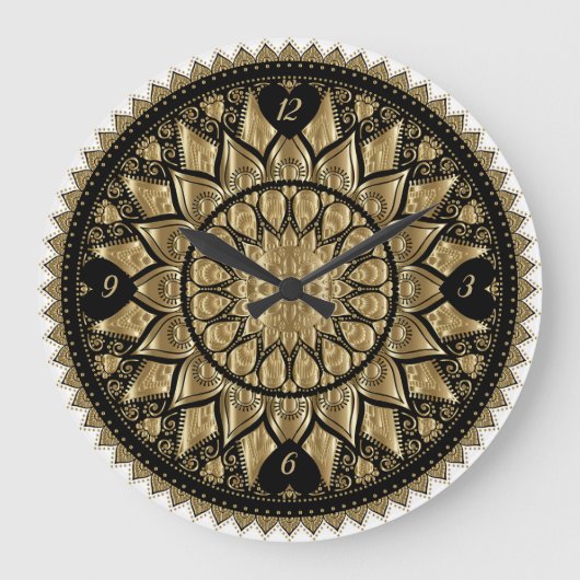 Grande Horloge Ronde Mandala Or Et Noir (Recto)