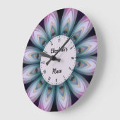 Grande Horloge Ronde Mandala rose & vert Fleur (Angle)