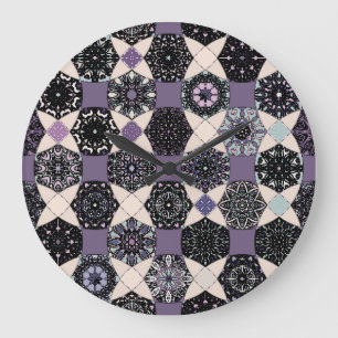 Grande Horloge Ronde Mandala vintage Floral : Coloré sans joint