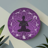 Grande Horloge Ronde Mandala violet de 10 pouces avec cadenas de Yoga