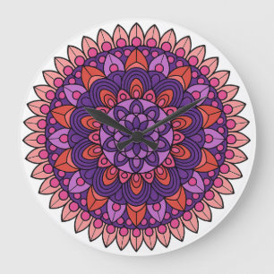 Grande Horloge Ronde Mandala violet et rose