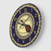 Grande Horloge Ronde Mandolin 01 ~ Scroll musical ~ Gold/Navy Blue ~ (Angle)
