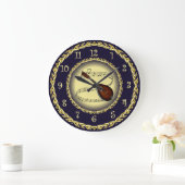 Grande Horloge Ronde Mandolin 01 ~ Scroll musical ~ Gold/Navy Blue ~ (Maison)