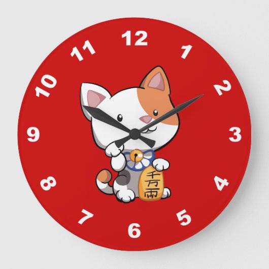 Grande Horloge Ronde Maneki mignon Neko (chat montrant du doigt (Recto)