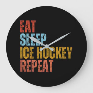 GRANDE HORLOGE RONDE MANGER DORMIR HOCKEY SUR GLACE RÉPÉTER