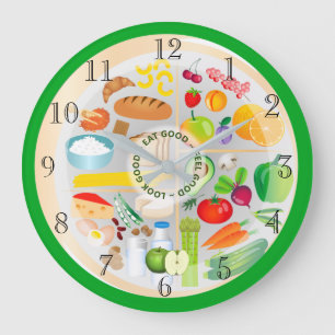 Grande Horloge Ronde Mangez des groupes alimentaires sains et colorés C