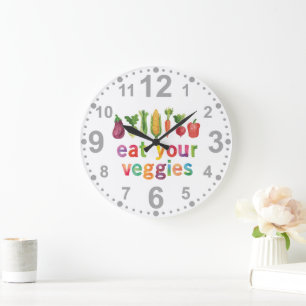 Grande Horloge Ronde Mangez vos Légumes Arc-en-ciel Couleurs Jardin sai