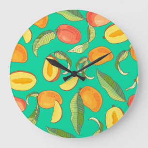 Grande Horloge Ronde Mango Medley : Motif de fruits tropicaux
