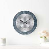 Grande Horloge Ronde Marbre Argent Et Bleu Faux (Maison)
