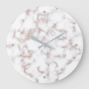 Grande Horloge Ronde Marbre blanc Carrara Rose Parties scintillant or T