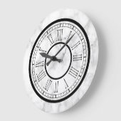 Grande Horloge Ronde Marbre blanc chic de Faux (Angle)