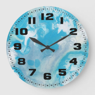 Grande Horloge Ronde Marbre bleu blanc et gris Motif