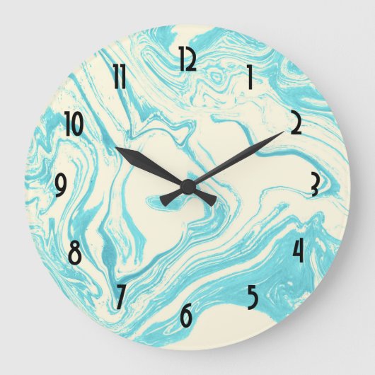 Grande Horloge Ronde Marbre cool design en Turquoise et Crème (Recto)